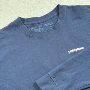 Patagonia Mens P-6 Logo Responsibili-Tee Long Sleeve Navy Blue Shirt Large